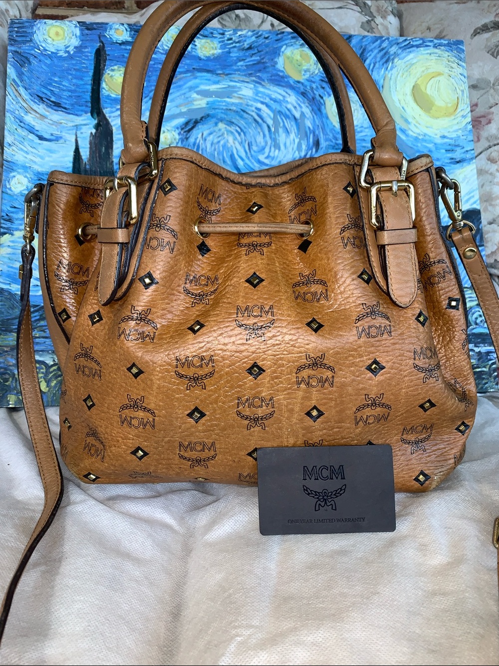 MCM Cognac Visetos Drawstring Bucket Crossbody bag with Authenticity card - Picture 3 of 13